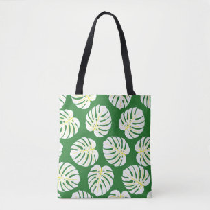 Tote Bag Motif sans couture de feuilles de monstère blanche