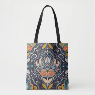 Tote Bag Motif sans couture de Paisley. Arrière-plan sombre