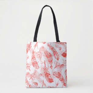 Tote Bag Motif sans couture de plumes rouges