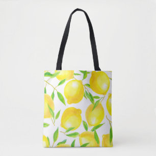 Tote Bag Motif sans couture en citrons d'aquarelle et lea
