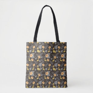 Tote Bag motif sans couture Flamant rose avec fleurs et feu