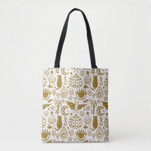 Tote Bag Motif sans couture Halloween. Huile d'encre dorée