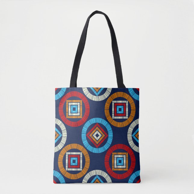 Tote Bag motif sans couture pois. Mosaïque de figu ethnique (Devant)