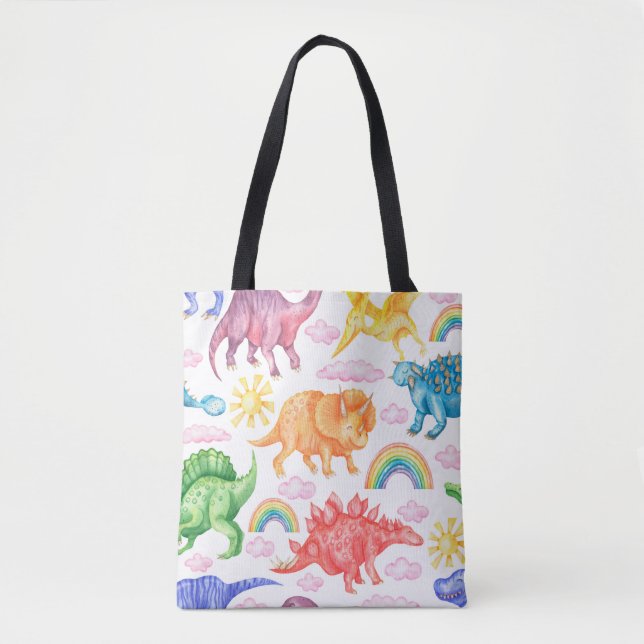 Tote Bag Motif sans couture représentant des dinosaures col (Devant)