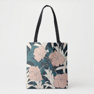 Tote Bag Motif sans couture tropical avec hibiscus flowe ro