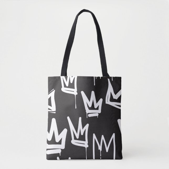 Tote Bag motif sans faille. Mode noir et blanc gris (Devant)