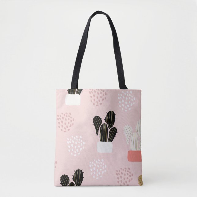 Tote Bag Motif sans joint avec cactus succulents feuilles a (Devant)