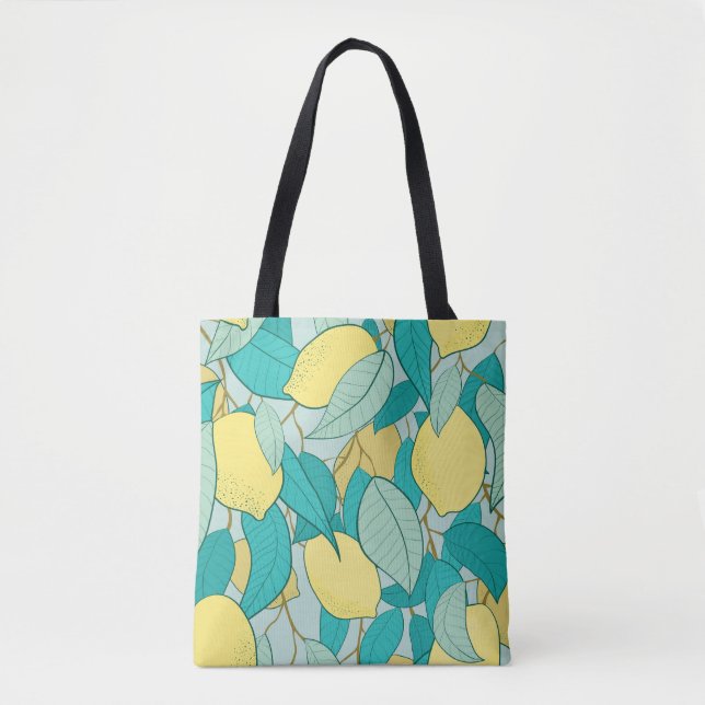 Tote Bag motif sans soudure avec jardin au citron dessiné à (Devant)