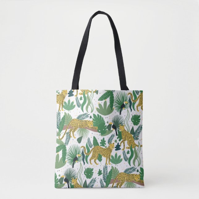 Tote Bag motif sans soudure de léopards dans la jungle. Mét (Devant)
