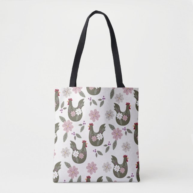 Tote Bag Motif sans soudure de Pâques avec poulet. (Devant)