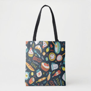 Tote Bag Motif sans soudure rétro boulangerie avec points e