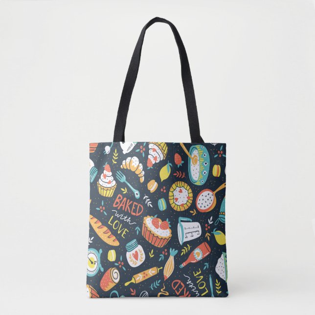 Tote Bag Motif sans soudure rétro boulangerie avec points e (Devant)
