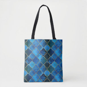 Tote Bag Motif Sapphire Gemstone & Gold Marocain Carrelage