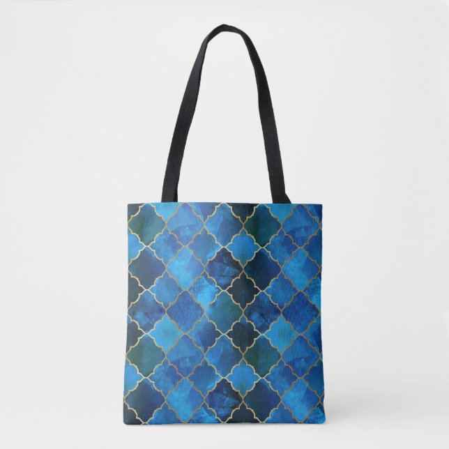 Tote Bag Motif Sapphire Gemstone & Gold Marocain Carrelage (Devant)
