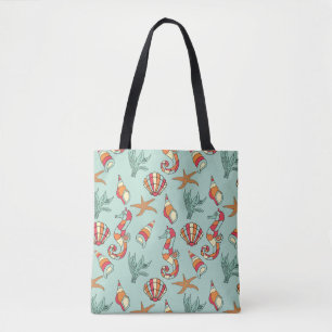 Tote Bag Motif Seahorse et Seashell