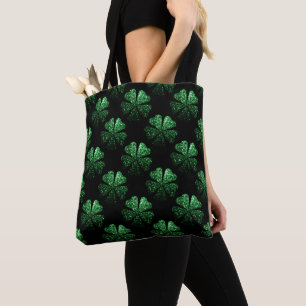 Tote Bag Motif Shamrock brillant vert foncé sur noir