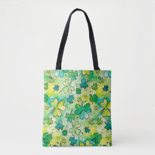 Tote Bag Motif shamrock peint à la main avec colo à eau