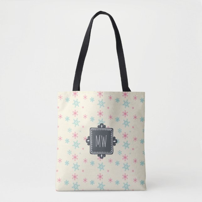Tote Bag Motif Snowflake Avec Carré Fancy Personnalisé (Devant)