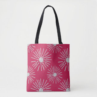 Tote Bag Motif Soleil Levant Rétro Gras en Rose Profond et