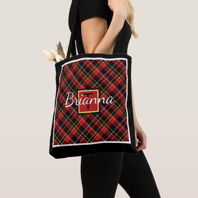 Tote Bag Motif Tartan noir jaune simple personnalisé (De près)