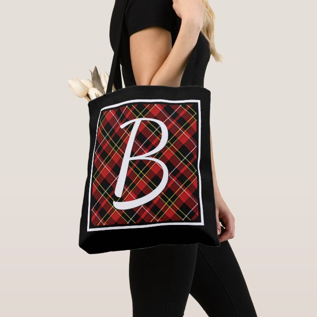 Tote Bag Motif Tartan noir jaune simple personnalisé (De près)