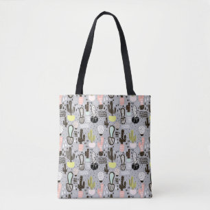 Tote Bag Motif texturisé tiré par la main de cactus