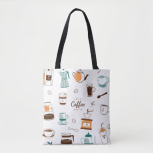 Tote Bag Motif tiré par la main de café et de café