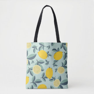 Tote Bag Motif transparent tropical avec citrons jaunes