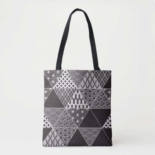 Tote Bag Motif triangle japonais noir et blanc (Devant)