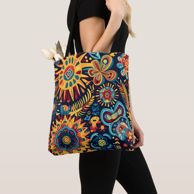 Tote Bag Motif tribal Abstrait et dynamique de Huichol (De près)