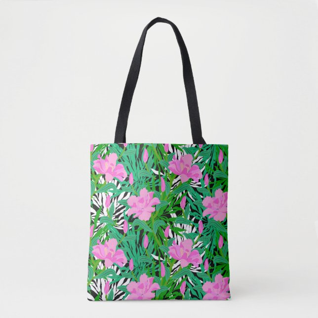 Tote Bag Motif tropical avec des fleurs de jungle (Devant)