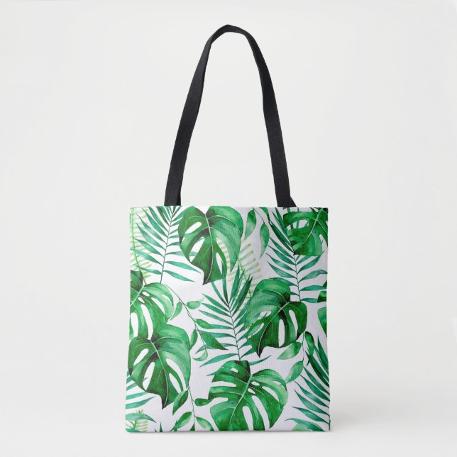 Tote Bag Motif tropical feuille vert (Devant)