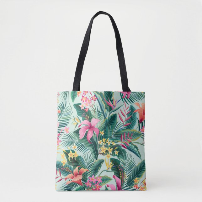 Tote Bag motif tropical fleuri sans coutures avec hibiscus  (Devant)
