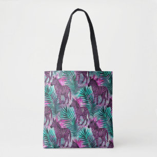 Tote Bag Motif Tropical Jungle Zèbre Rose
