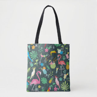 Tote Bag Motif tropical sans couture avec oiseaux et boisso