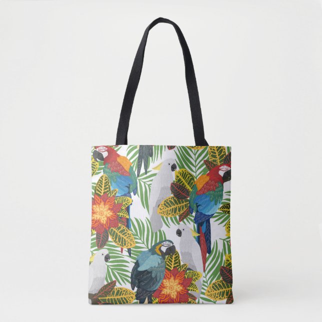 Tote Bag Motif tropical sans couture avec perroquets.  (Devant)