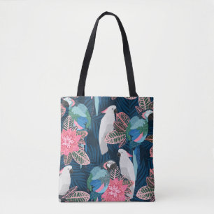 Tote Bag Motif tropical sans couture avec perroquets. Vinta