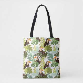 Tote Bag Motif tropicale sans couture avec toucan et palmie