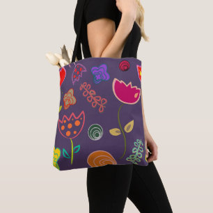 Tote Bag Motif Tulipe Funky Violet