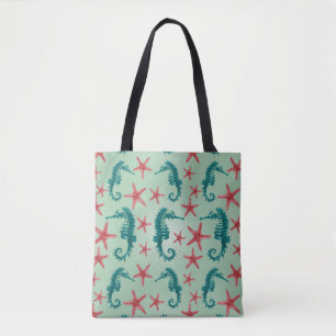 Tote Bag Motif turquoise 2 d'hippocampe