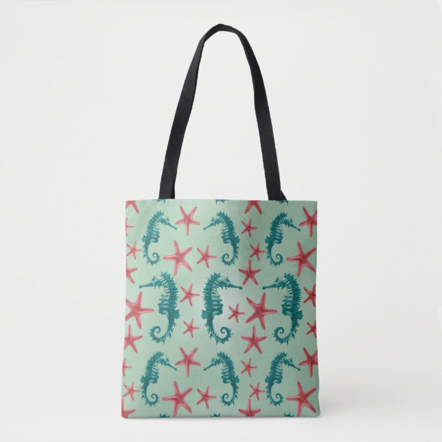 Tote Bag Motif turquoise 2 d'hippocampe (Devant)