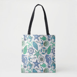 Tote Bag Motif turquoise d'animaux de mer