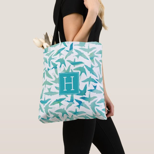 Tote Bag Motif turquoise d'aquarelle (De près)