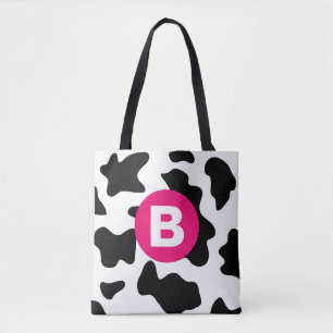 Tote Bag Motif vache fantaisie patch rose monogramme