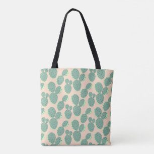 Tote Bag Motif vert et rose de cactus