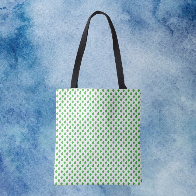 Tote Bag Motif vert pomme (A tote bag with a pattern of green apples.)