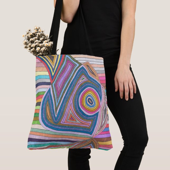 Tote Bag Motif vibrant à rayures géométriques abstraites (De près)