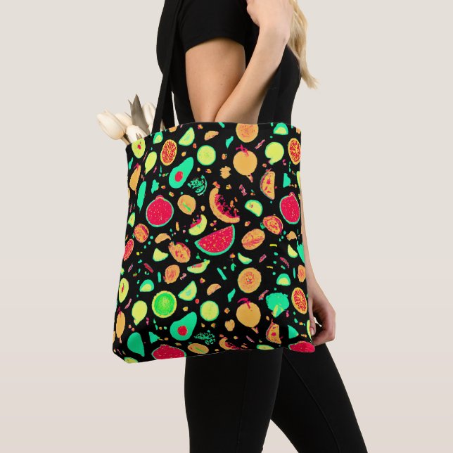 Tote Bag Motif vibrant de fruits de néon (De près)