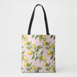 Tote Bag Motif vintage citron et fleurs sur rose (2)
