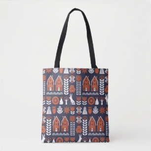 Tote Bag Motif Vintage d'art populaire scandinave